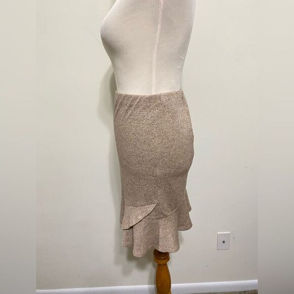 Express Tweed Texture Skirt Ruffle Peplum Hem Pull On Stretch Tan Brown size XS - Picture 7 of 16